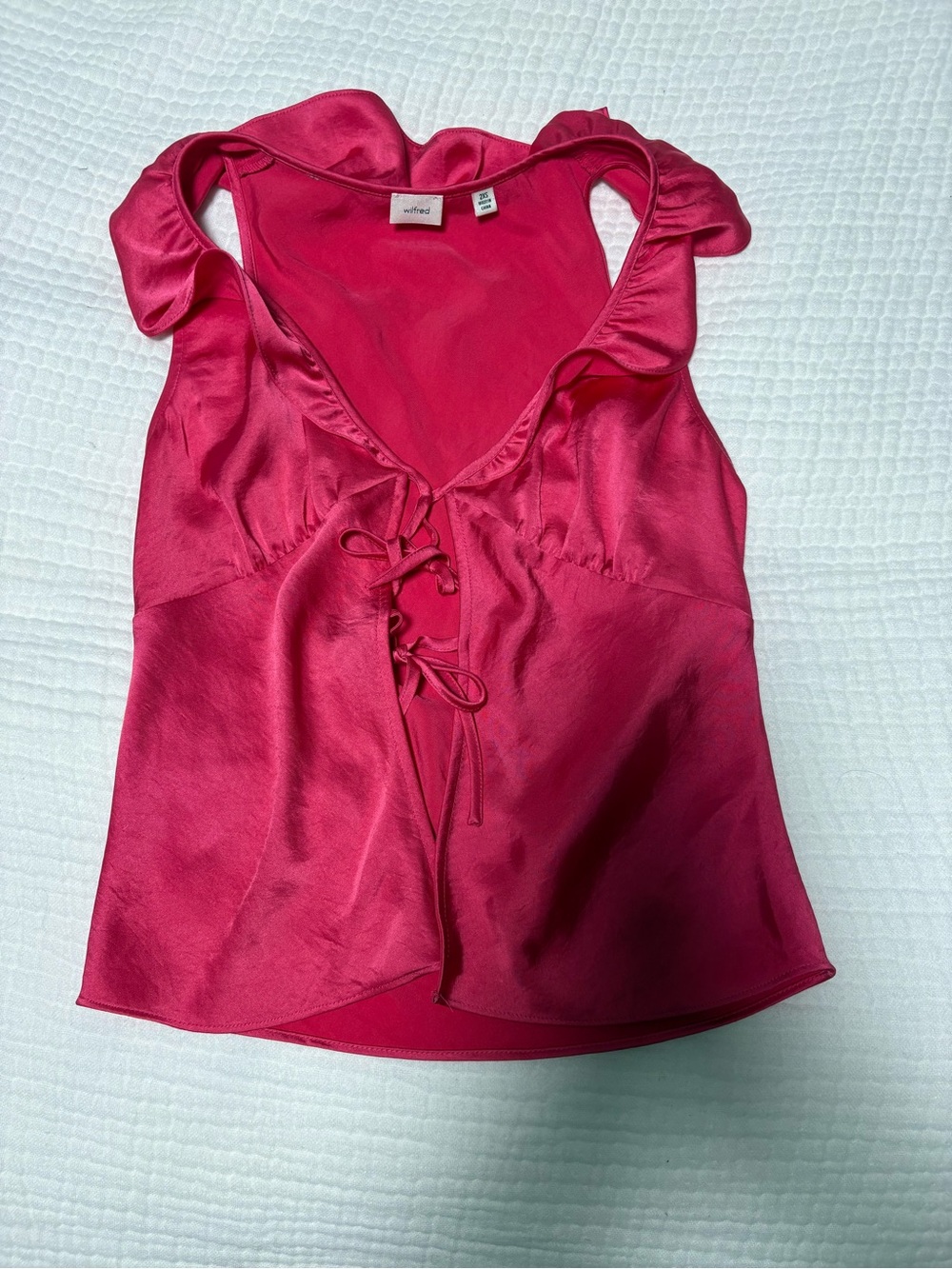 Wilfred Hot Pink Satin Lace-Up Ruffle Strap Camisole